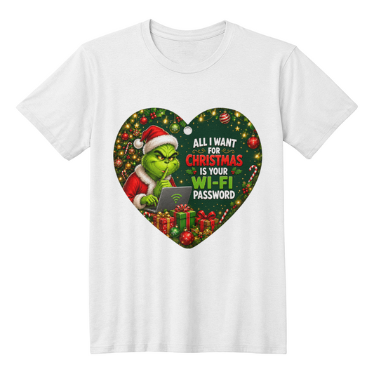 "WiFi Password" Green Holiday Grouch Funny Christmas T-Shirt