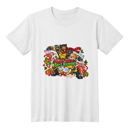 Clawed Mutant Hero Adult Humor Christmas T-Shirt-Funny "Jingle Bells, Sh*t Happens" Holiday Shirt