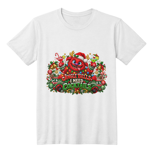 "Jingle Bells I Need Cocktails" Red Monster Christmas T-Shirt