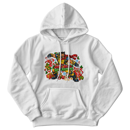 Clawed Mutant Hero Adult Humor Christmas Sweater-Funny "Jingle Bells, Sh*t Happens" Holiday Sweatshirt