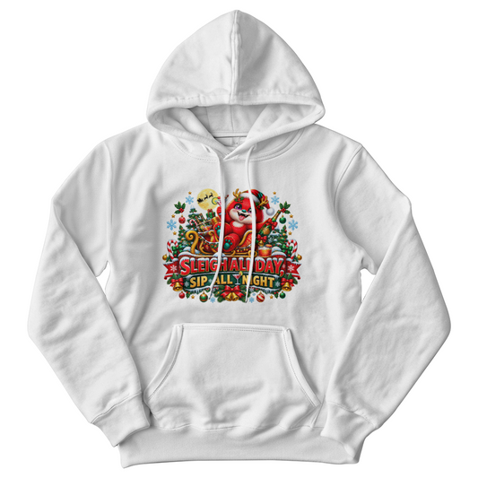 Funny Red Monster Holiday Sweatshirt "Sleigh All Day Sip All NIght" Adult Christmas Drinking Sweater