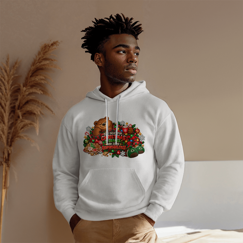 "All I Want for Christmas Is Snacks" Funny Bear Christmas Sweater - Cozy Holiday Pajama Sweatshirt