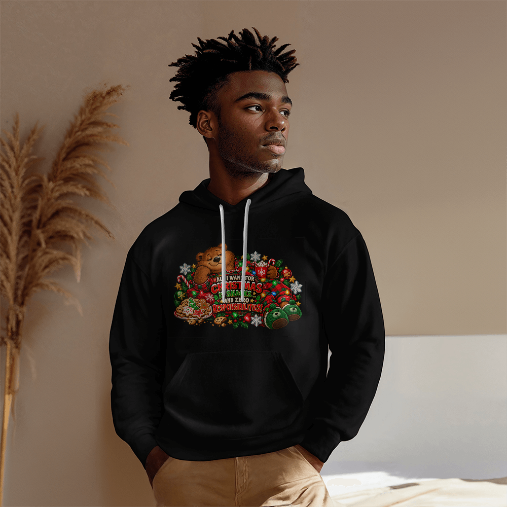 "All I Want for Christmas Is Snacks" Funny Bear Christmas Sweater - Cozy Holiday Pajama Sweatshirt