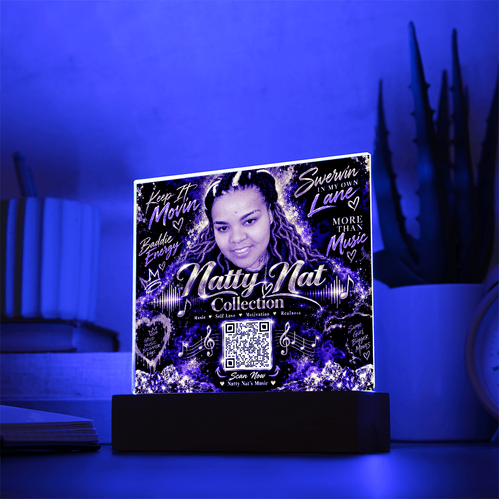 Natty Nat Keep It Movin LED Acrylic Plaque – Music Lover Gift, Motivational Artist Decor, Baddie Energy QR Code Keepsake