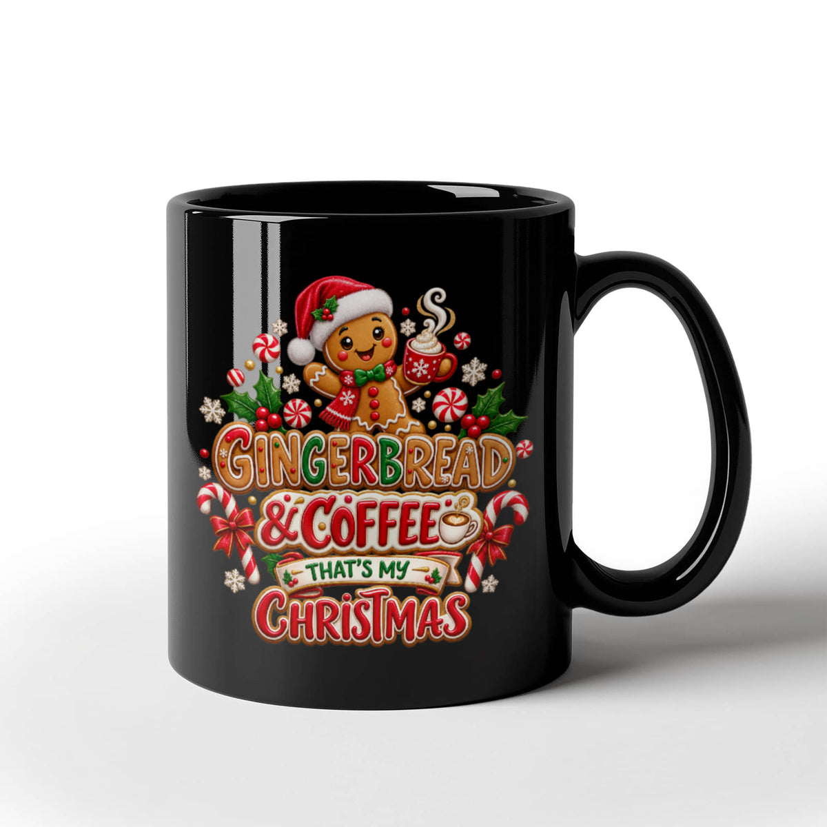 Gingerbread and Coffee Christmas Mug - Cute Holiday Coffee Cup, Festive Gingerbread Gift, 11oz & 15 Oz