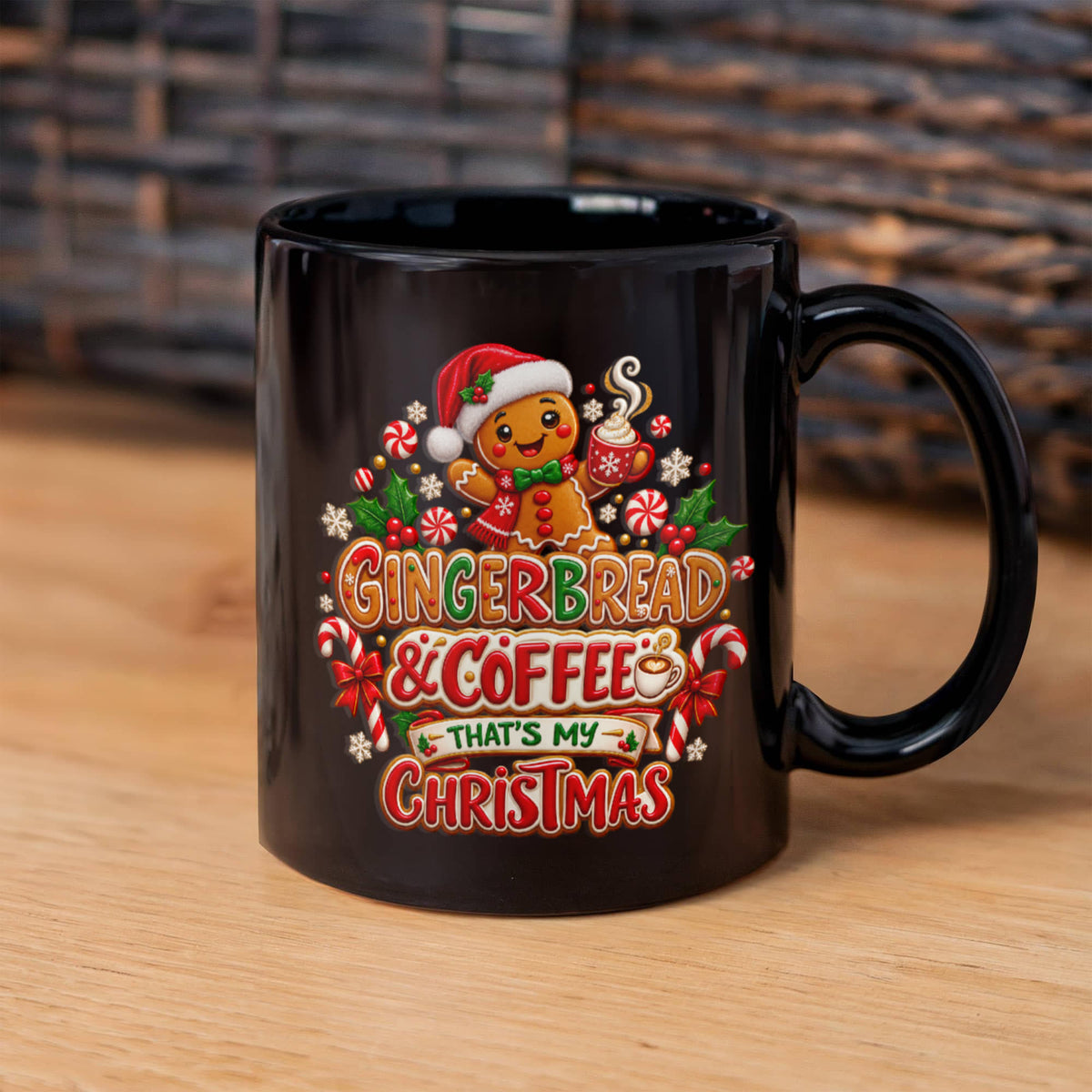 Gingerbread and Coffee Christmas Mug - Cute Holiday Coffee Cup, Festive Gingerbread Gift, 11oz & 15 Oz