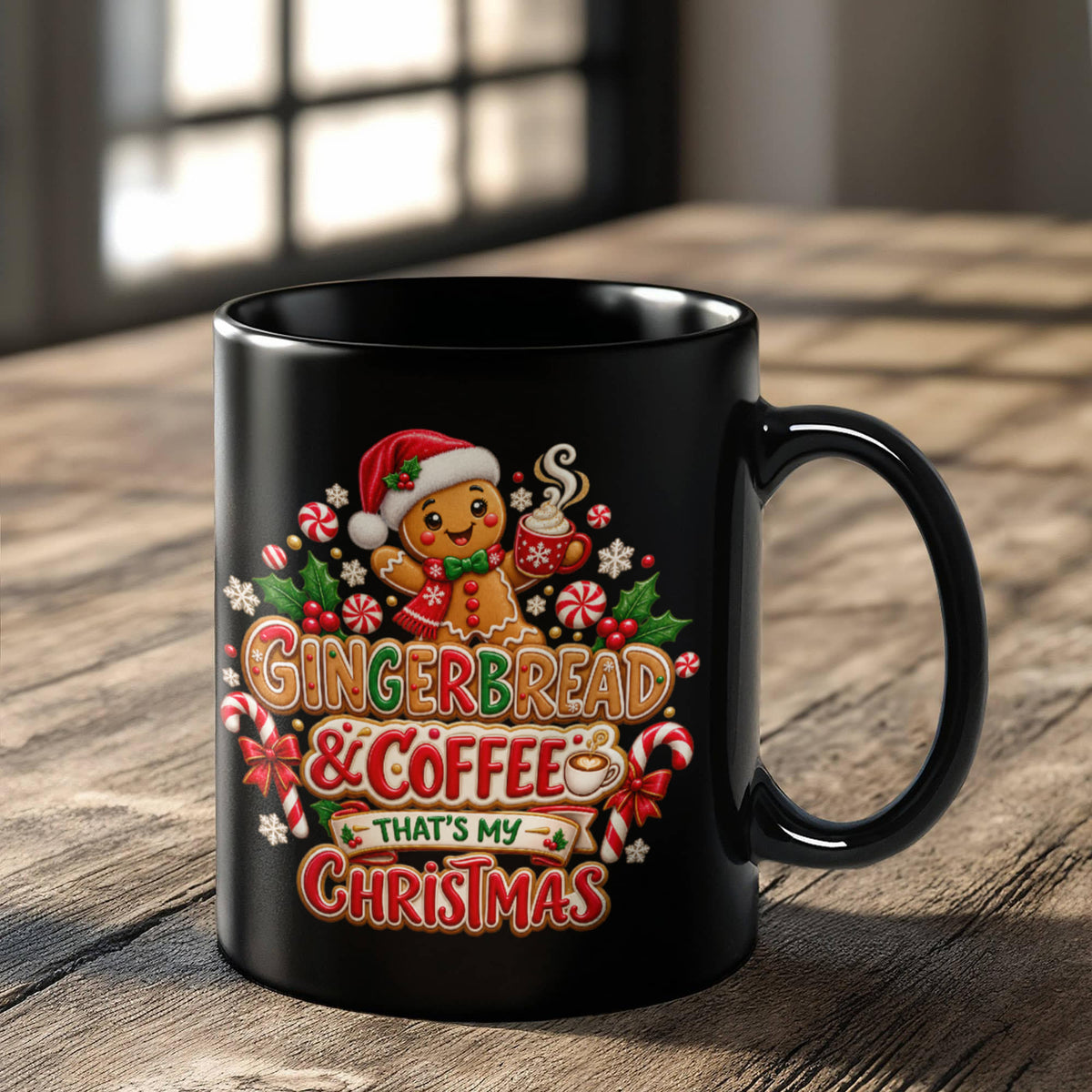 Gingerbread and Coffee Christmas Mug - Cute Holiday Coffee Cup, Festive Gingerbread Gift, 11oz & 15 Oz