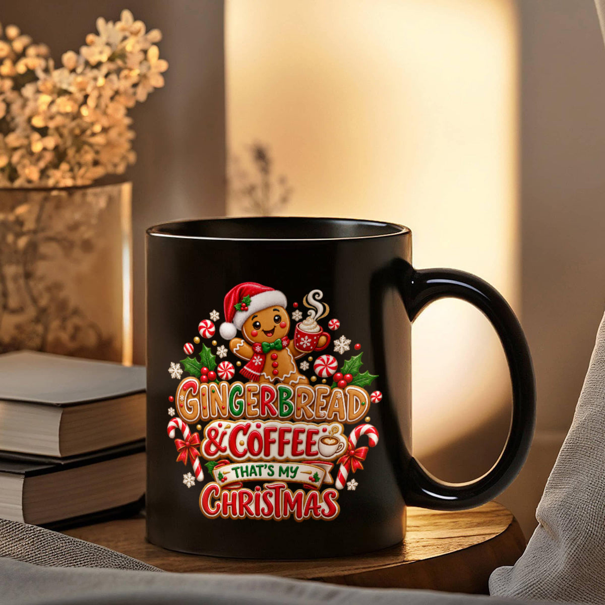 Gingerbread and Coffee Christmas Mug - Cute Holiday Coffee Cup, Festive Gingerbread Gift, 11oz & 15 Oz