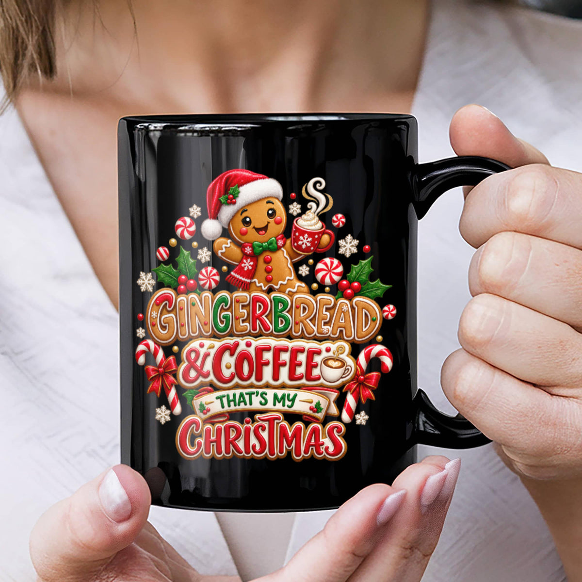 Gingerbread and Coffee Christmas Mug - Cute Holiday Coffee Cup, Festive Gingerbread Gift, 11oz & 15 Oz