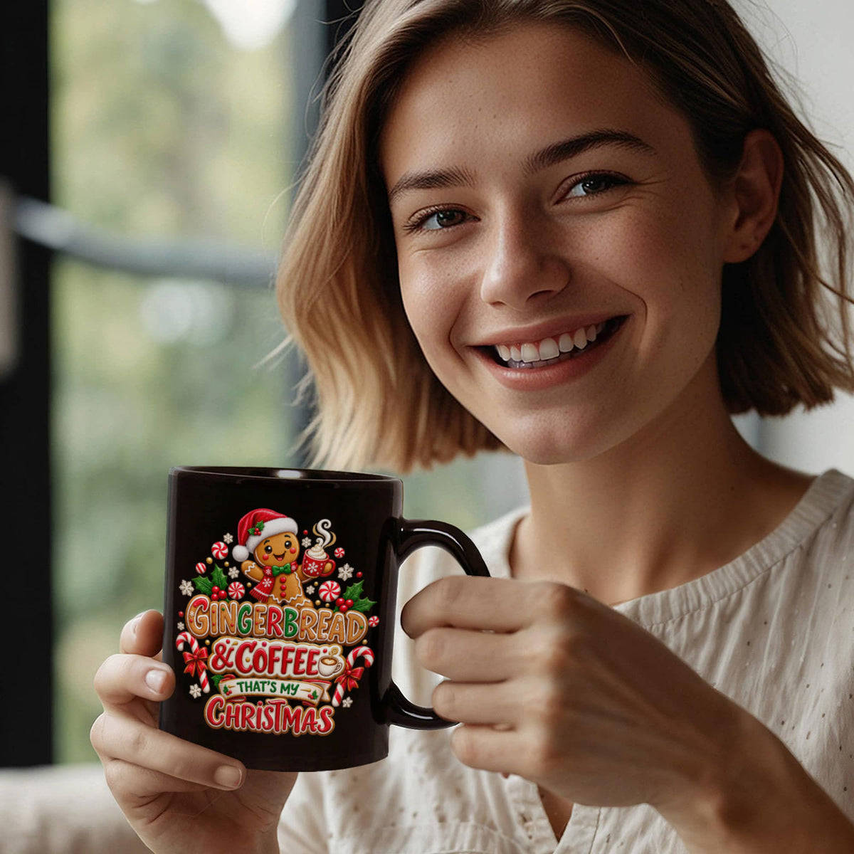 Gingerbread and Coffee Christmas Mug - Cute Holiday Coffee Cup, Festive Gingerbread Gift, 11oz & 15 Oz