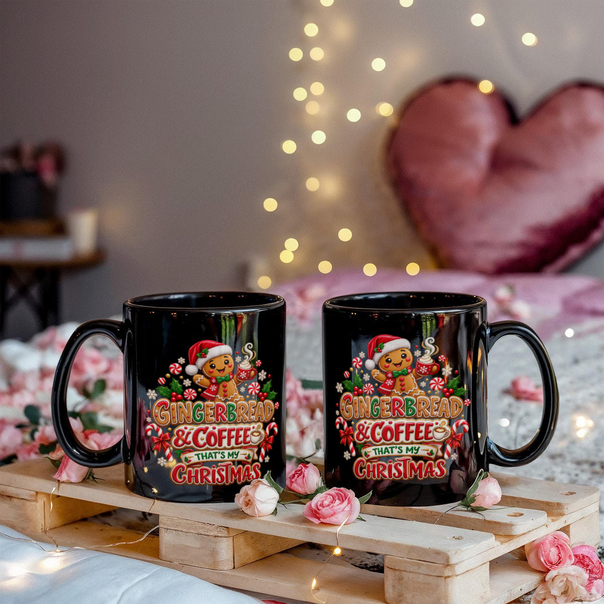 Gingerbread and Coffee Christmas Mug - Cute Holiday Coffee Cup, Festive Gingerbread Gift, 11oz & 15 Oz