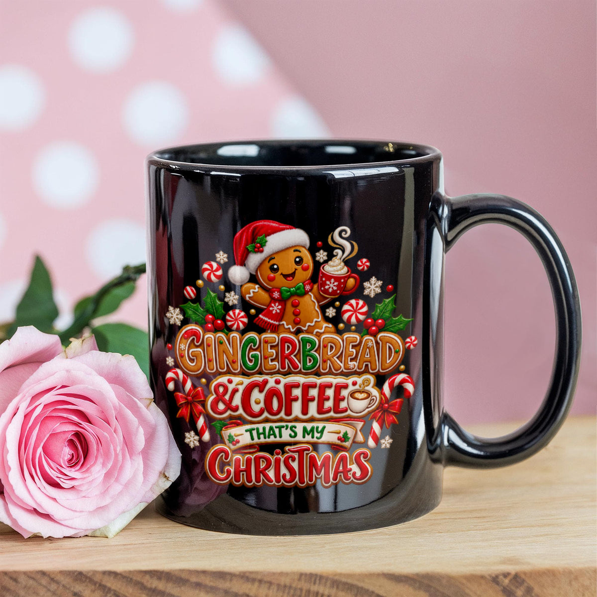Gingerbread and Coffee Christmas Mug - Cute Holiday Coffee Cup, Festive Gingerbread Gift, 11oz & 15 Oz