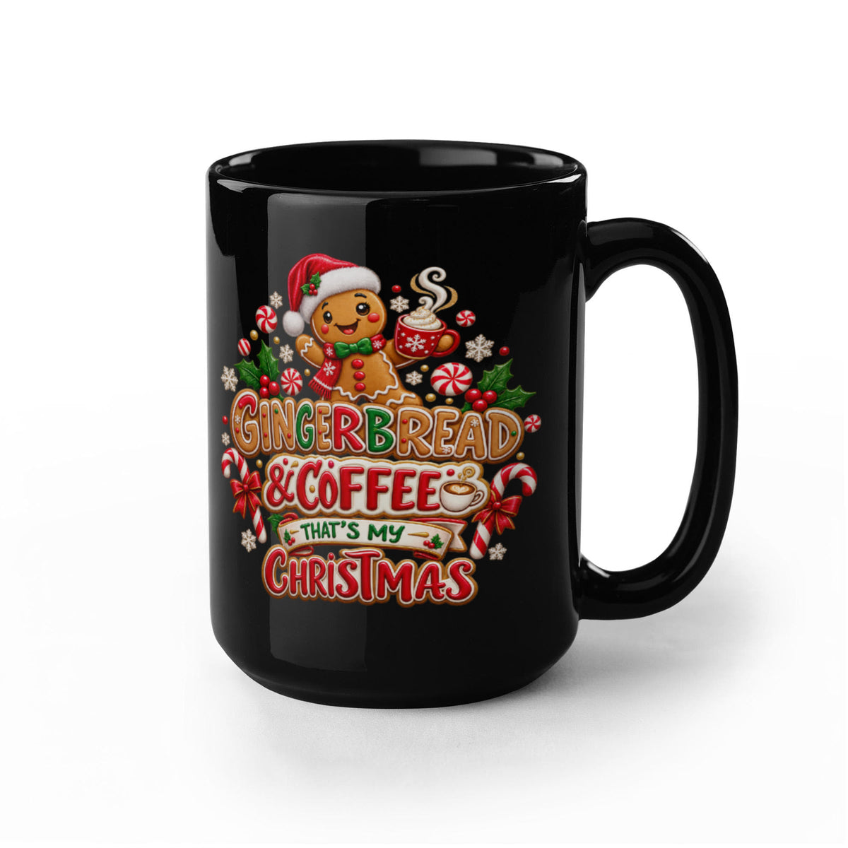 Gingerbread and Coffee Christmas Mug - Cute Holiday Coffee Cup, Festive Gingerbread Gift, 11oz & 15 Oz
