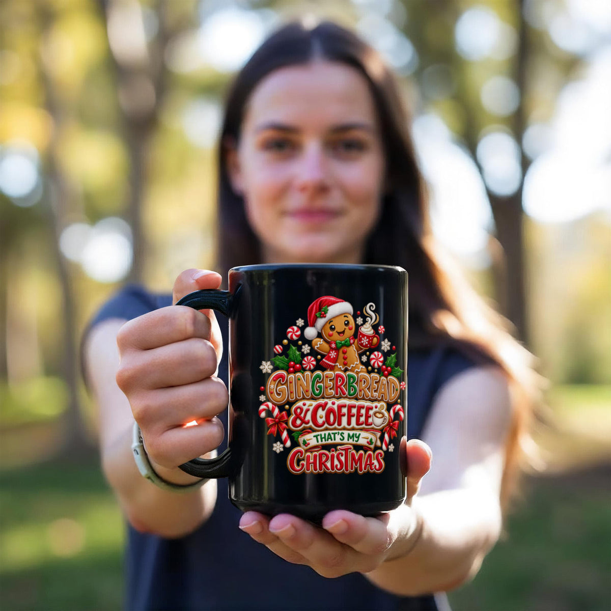 Gingerbread and Coffee Christmas Mug - Cute Holiday Coffee Cup, Festive Gingerbread Gift, 11oz & 15 Oz
