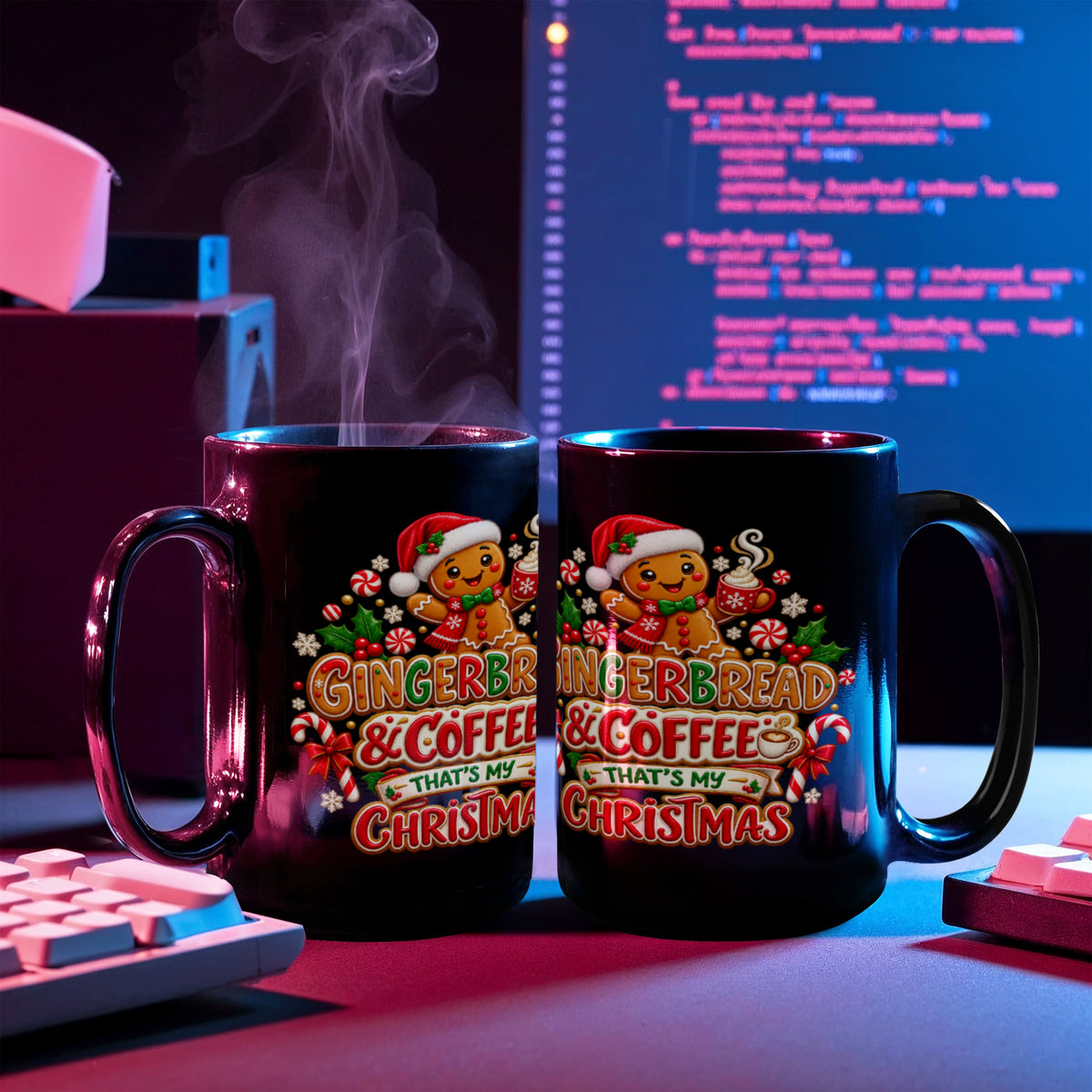 Gingerbread and Coffee Christmas Mug - Cute Holiday Coffee Cup, Festive Gingerbread Gift, 11oz & 15 Oz