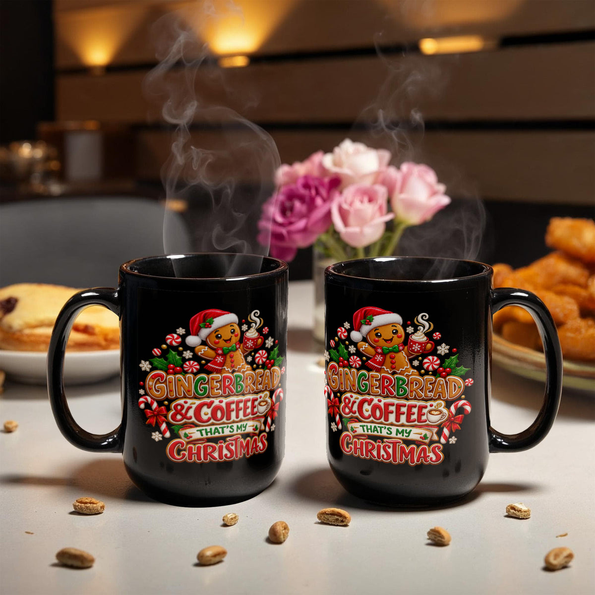 Gingerbread and Coffee Christmas Mug - Cute Holiday Coffee Cup, Festive Gingerbread Gift, 11oz & 15 Oz