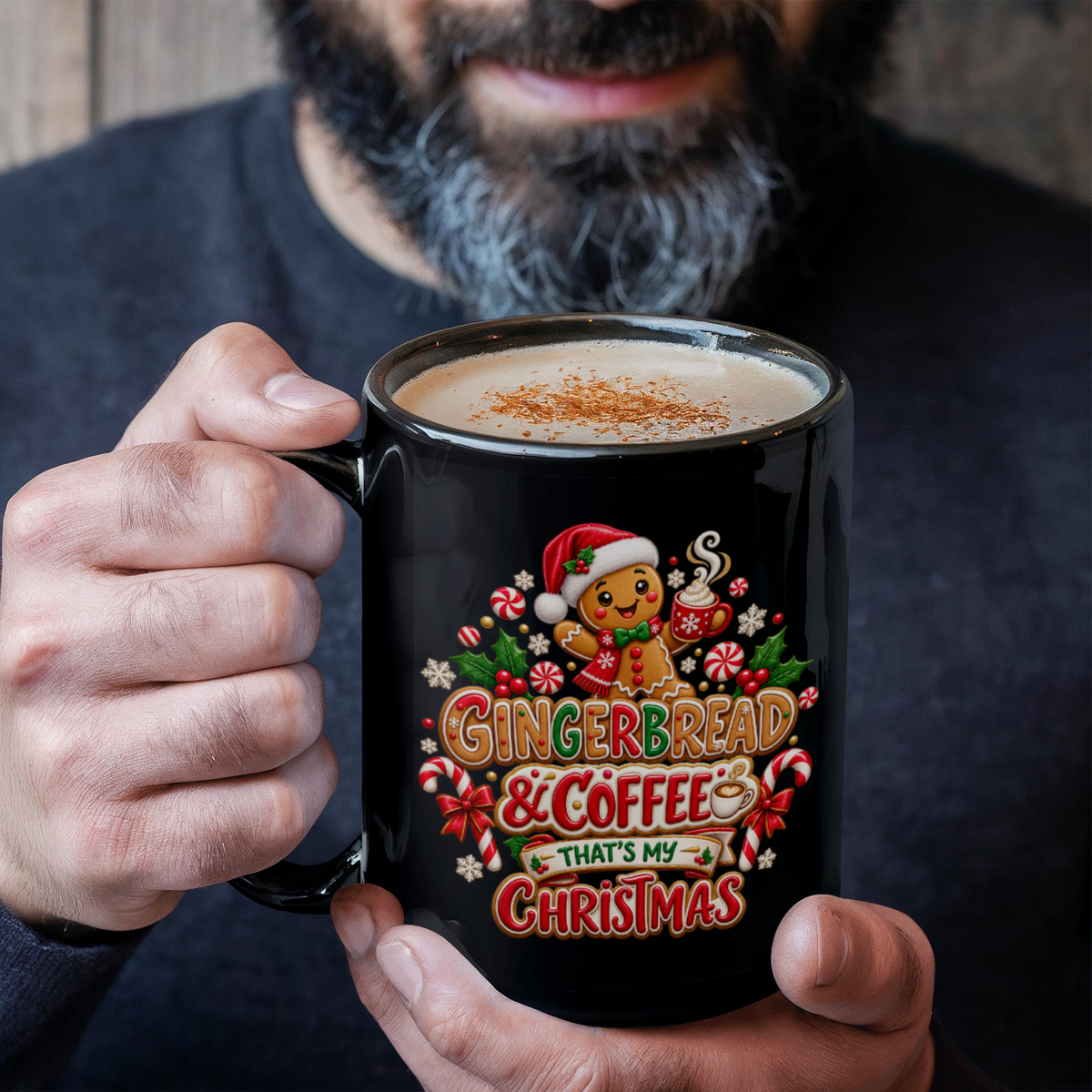 Gingerbread and Coffee Christmas Mug - Cute Holiday Coffee Cup, Festive Gingerbread Gift, 11oz & 15 Oz