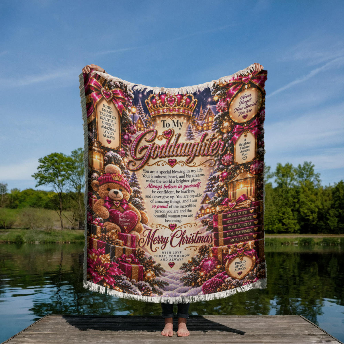 To My Goddaughter Christmas Woven Blanket – Heartfelt Holiday Keepsake Gift for Goddaughter