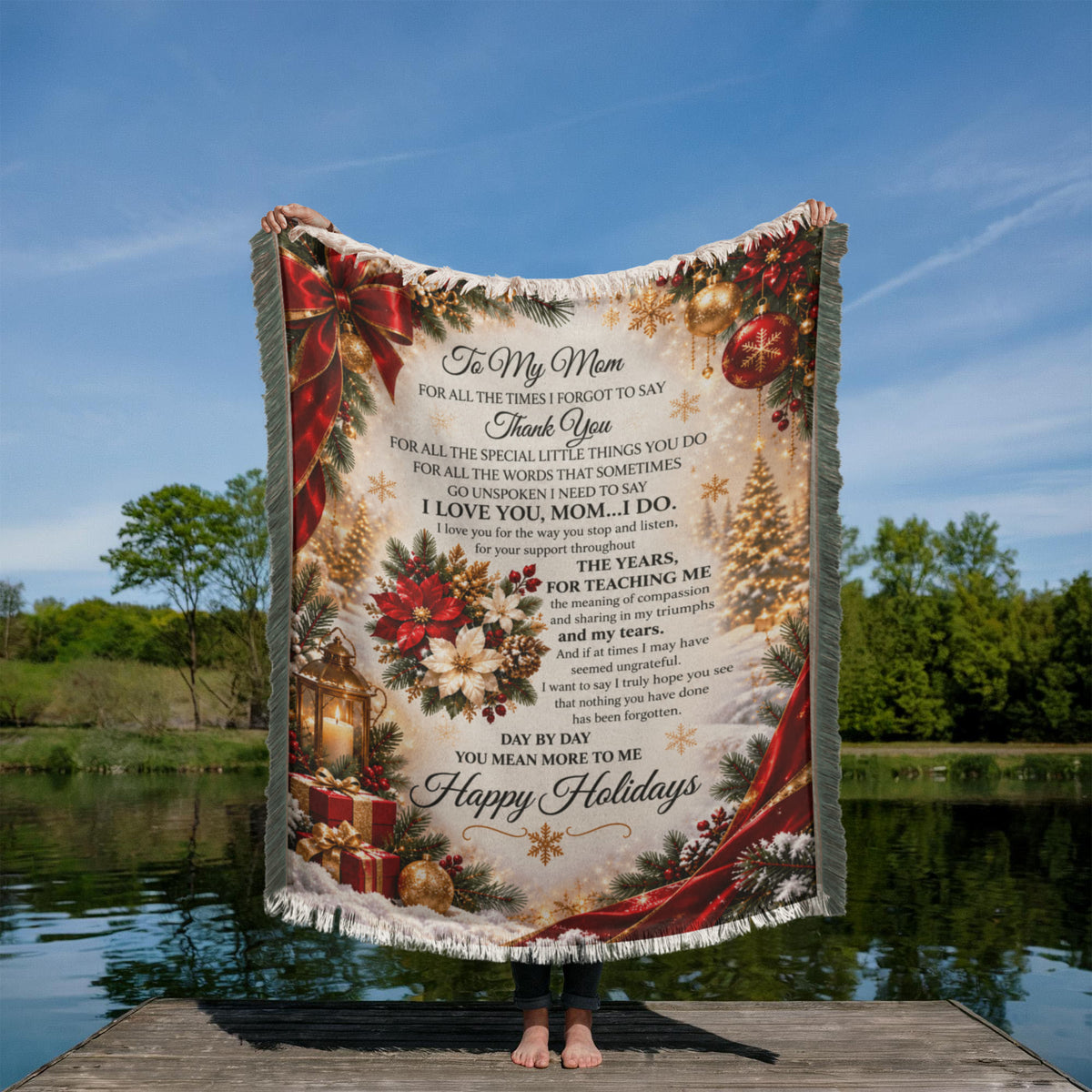 to my mom happy holidays printed woven blanket..