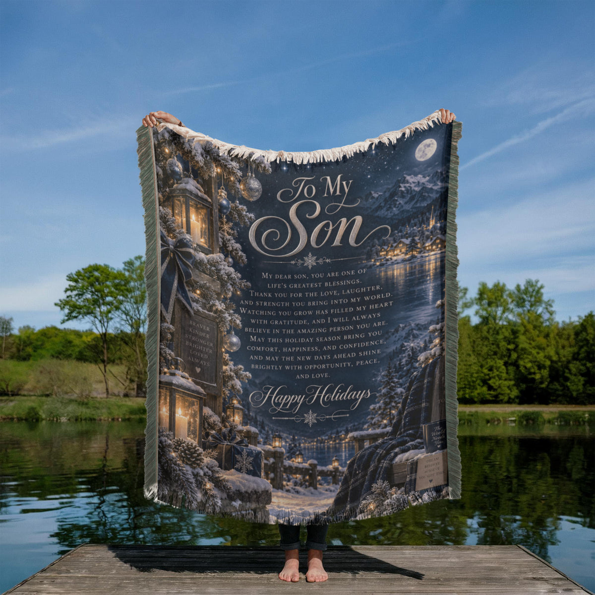 To My Son Happy Holidays Printed Woven Blanket – Heartfelt Christmas Keepsake Gift