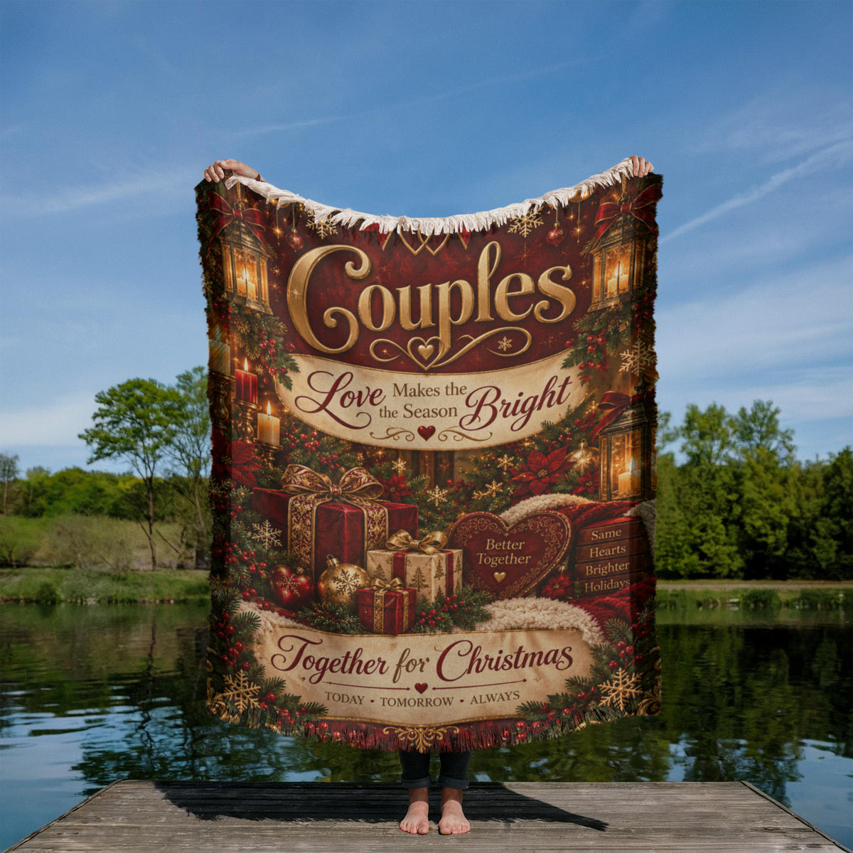 Couples Christmas Woven Blanket – Together for Christmas Romantic Holiday Gift for Husband Wife Boyfriend Girlfriend