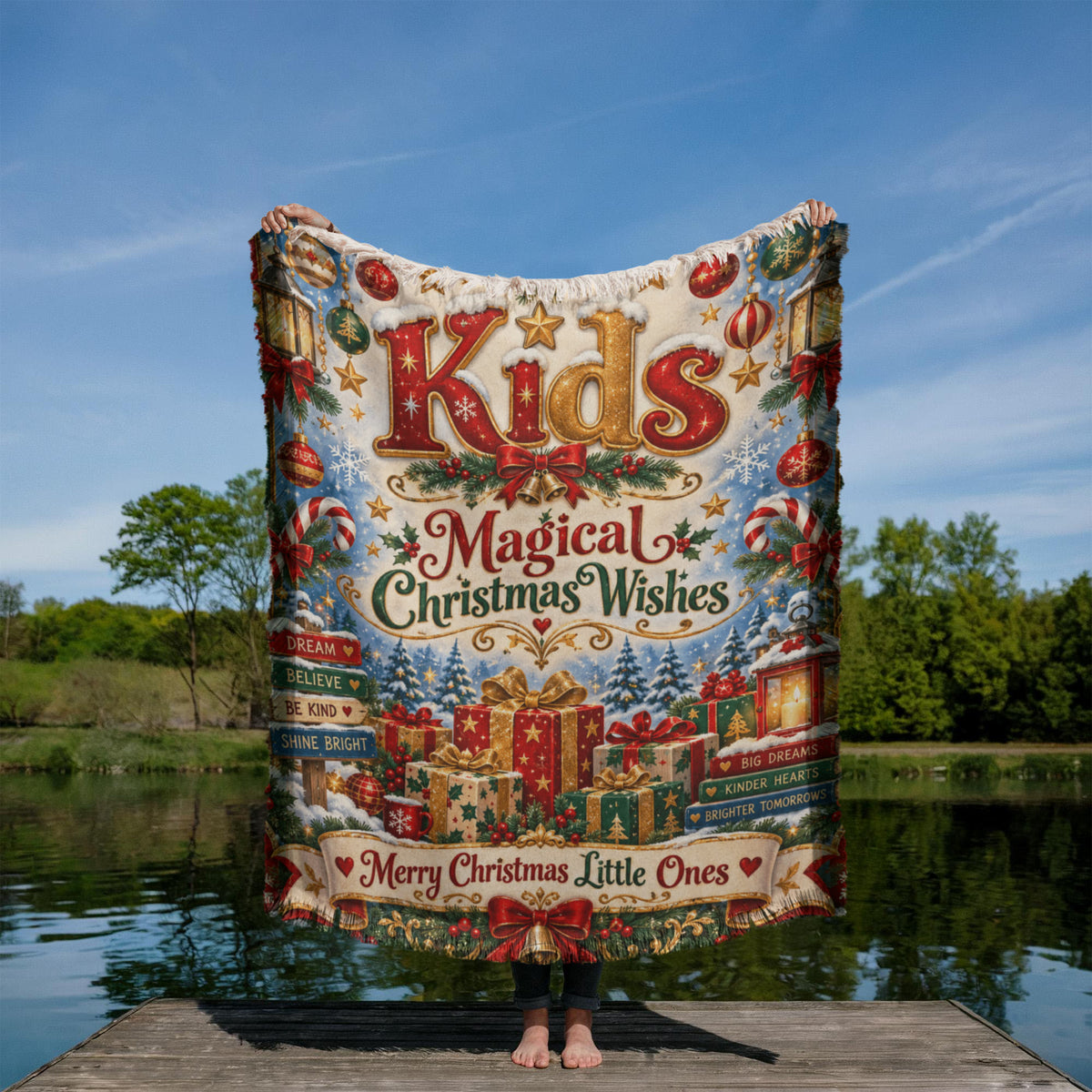 Kids Christmas Woven Blanket – Magical Christmas Wishes Holiday Blanket, Christmas Gift for Boys and Girls