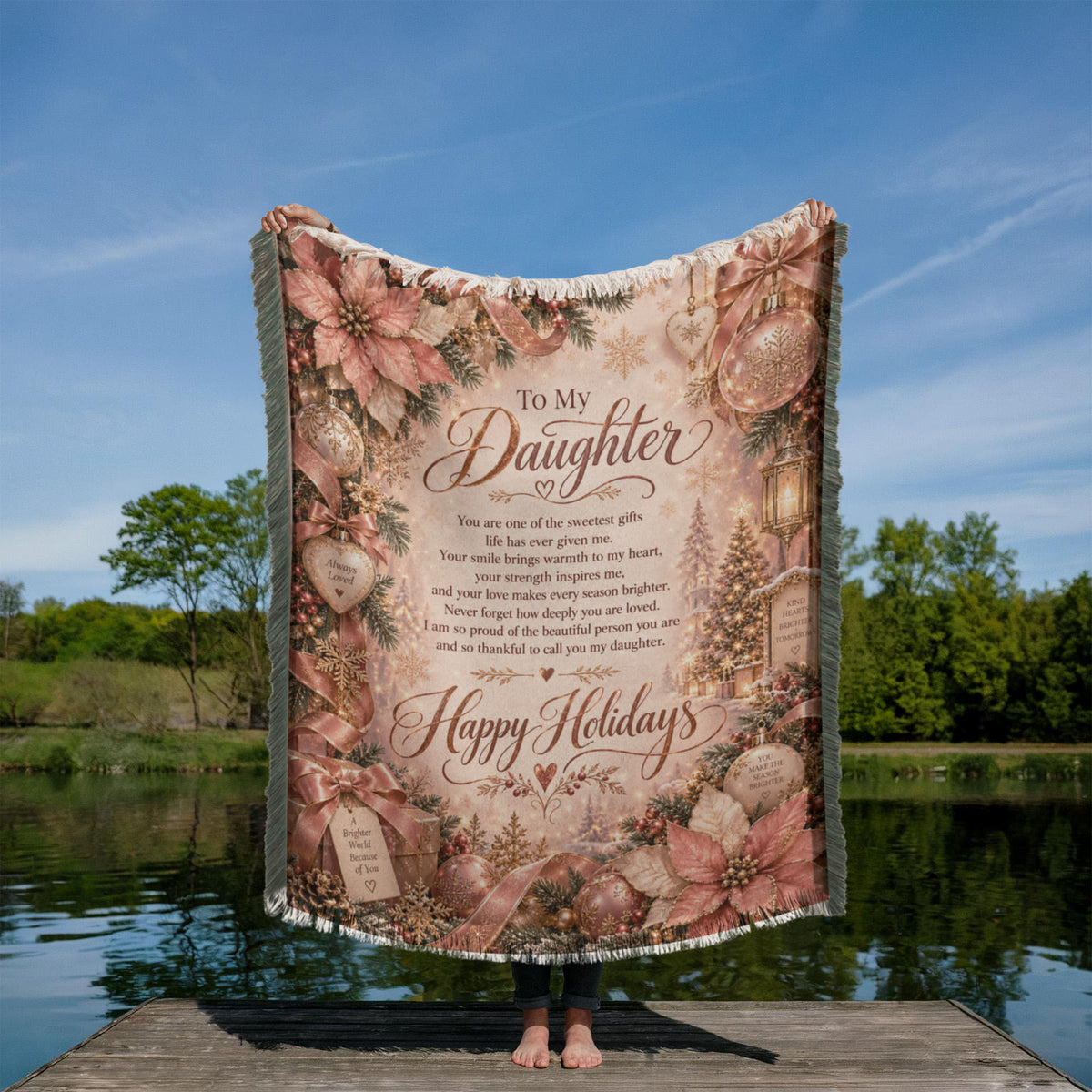 To My Daughter Happy Holidays Printed Woven Blanket – Heartfelt Christmas Keepsake Gift