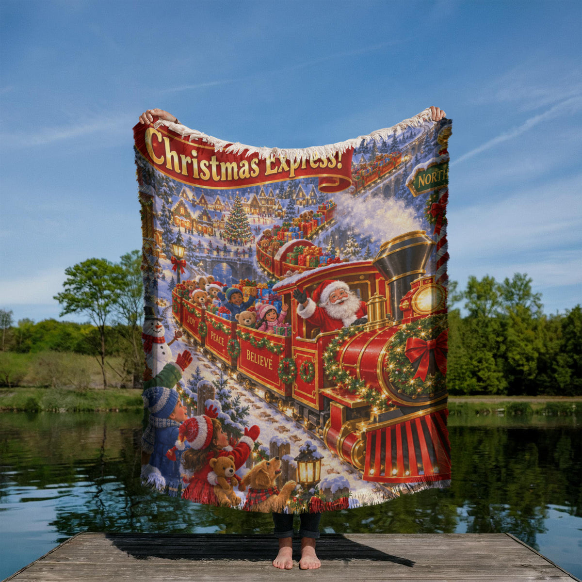 Kids Christmas Train Throw Blanket-Santa's North Pole Express Holiday Gift for Boys and Girls