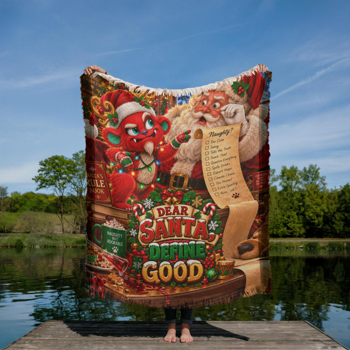 Dear Santa, Define Good Funny Christmas Woven Throw Blanket – Naughty List Holiday Gift