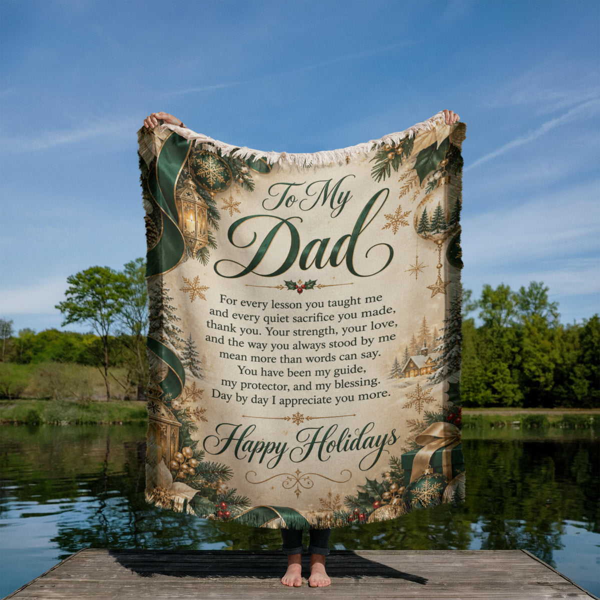 To My Dad Christmas Woven Green Blanket – Heartfelt Holiday Gift for Dad, Father Christmas Keepsake