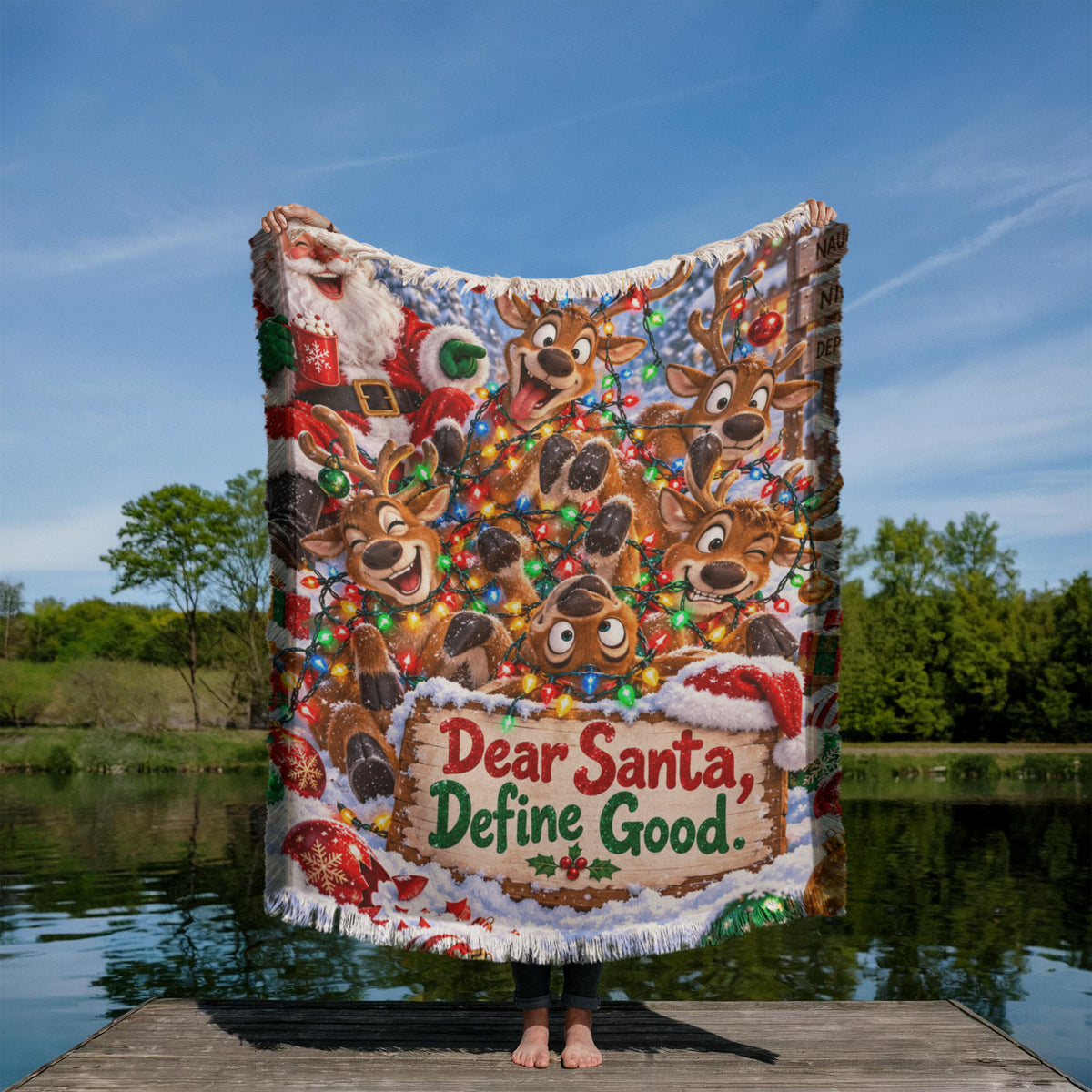 Dear Santa, Define Good. Funny Reindeer Christams Throw Blanket- Adult Humor Holiday Gift