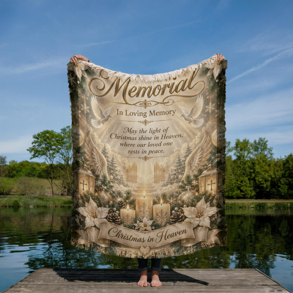 Christmas in Heaven Memorial Woven Blanket – In Loving Memory Sympathy Gift, Remembrance Christmas Keepsake