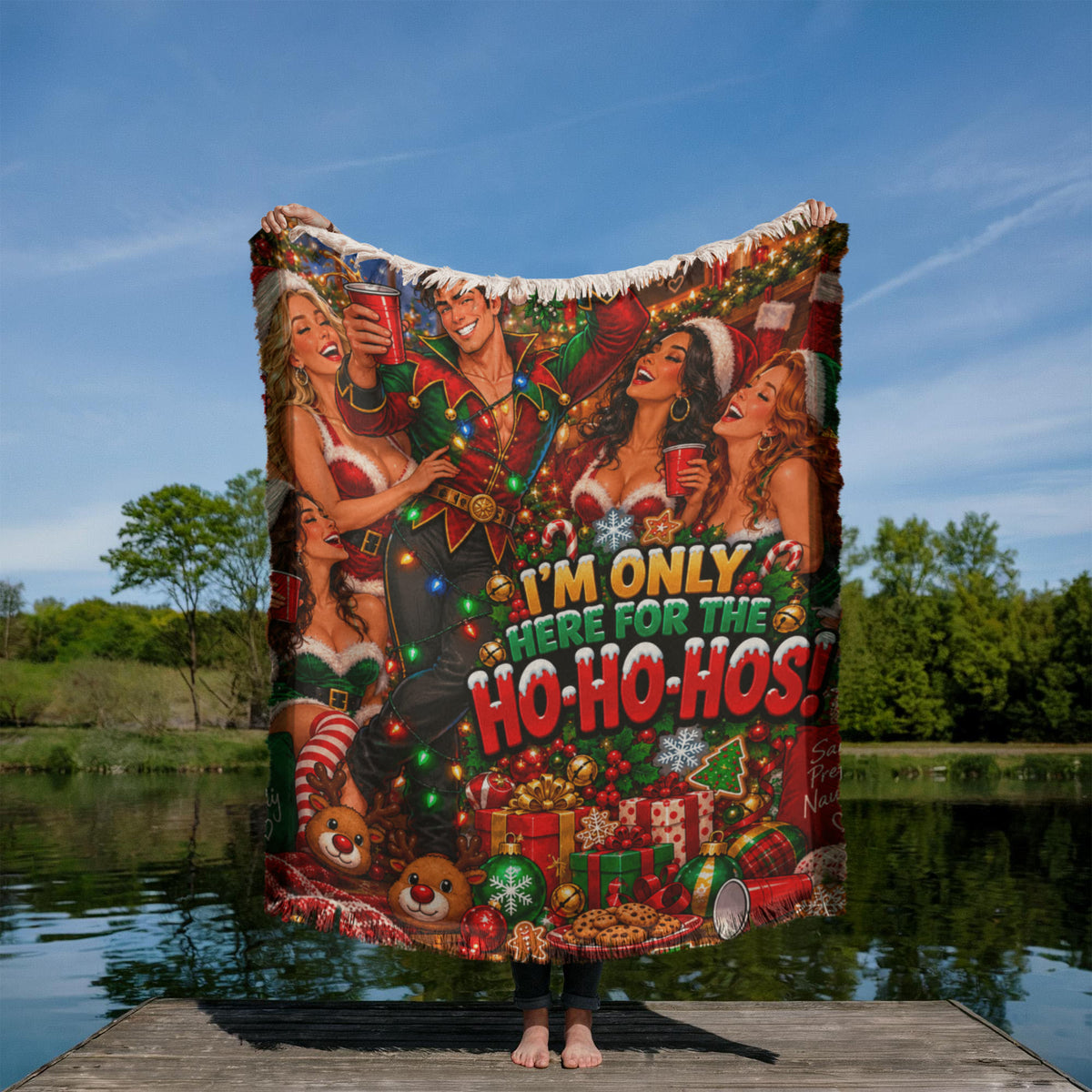 I'm Only Here for the Ho Ho Hos Funny Christmas Woven Throw Blanket – Adult Holiday Party Gift