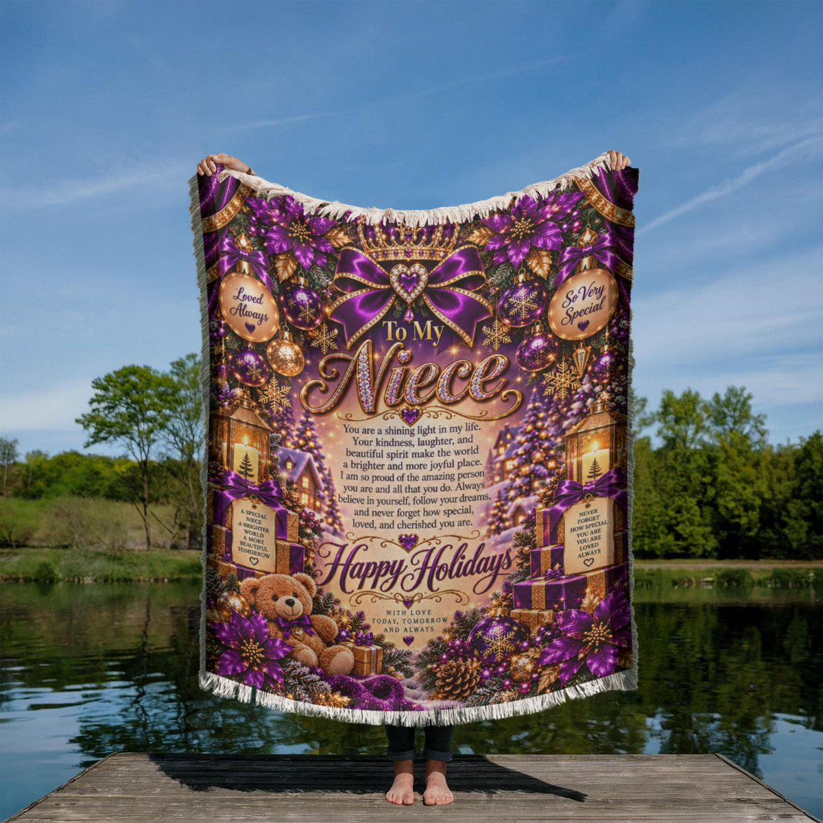 To My Niece Christmas Woven Purple Blanket – Heartfelt Holiday Keepsake Gift for Niece