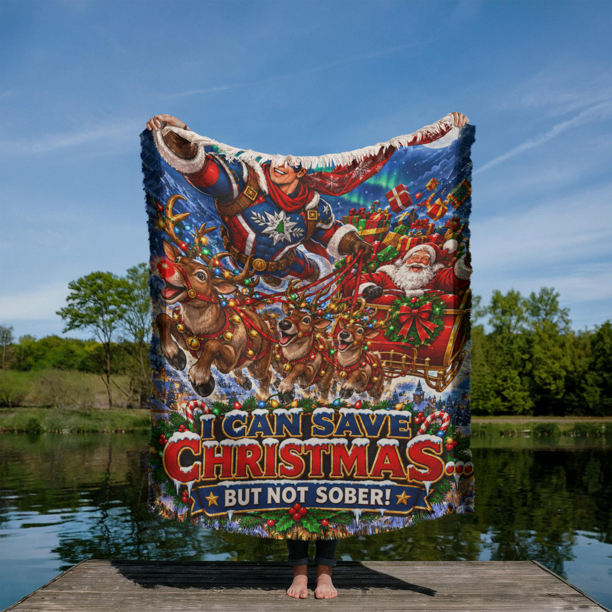 I Can Save Christmas, But Not Sober Funny Christmas Woven Throw Blanket – Adult Holiday Gift