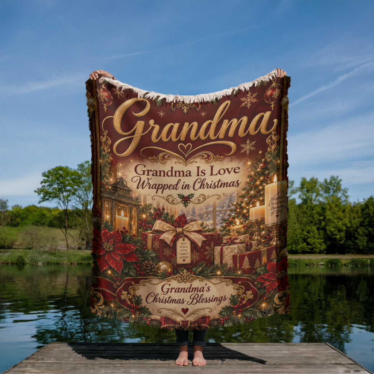 Grandma Christmas Woven Blanket – Grandma’s Christmas Blessings Holiday Gift, Heartfelt Gift for Grandmother