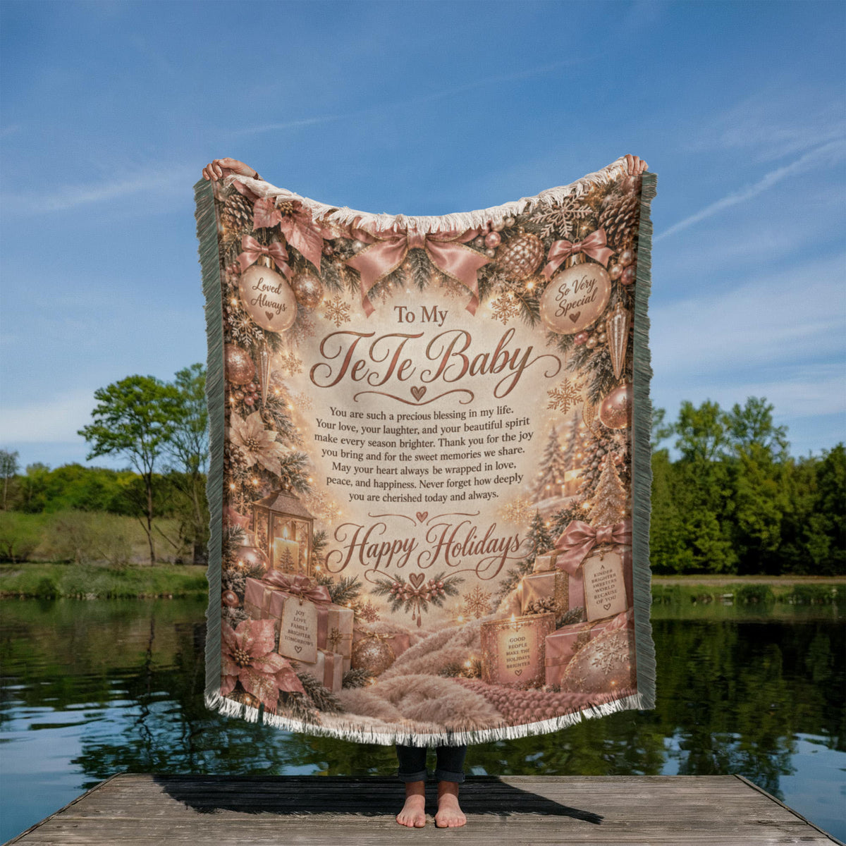 Te Te Baby Happy Holidays Printed Woven Blanket – Heartfelt Christmas Keepsake Gift