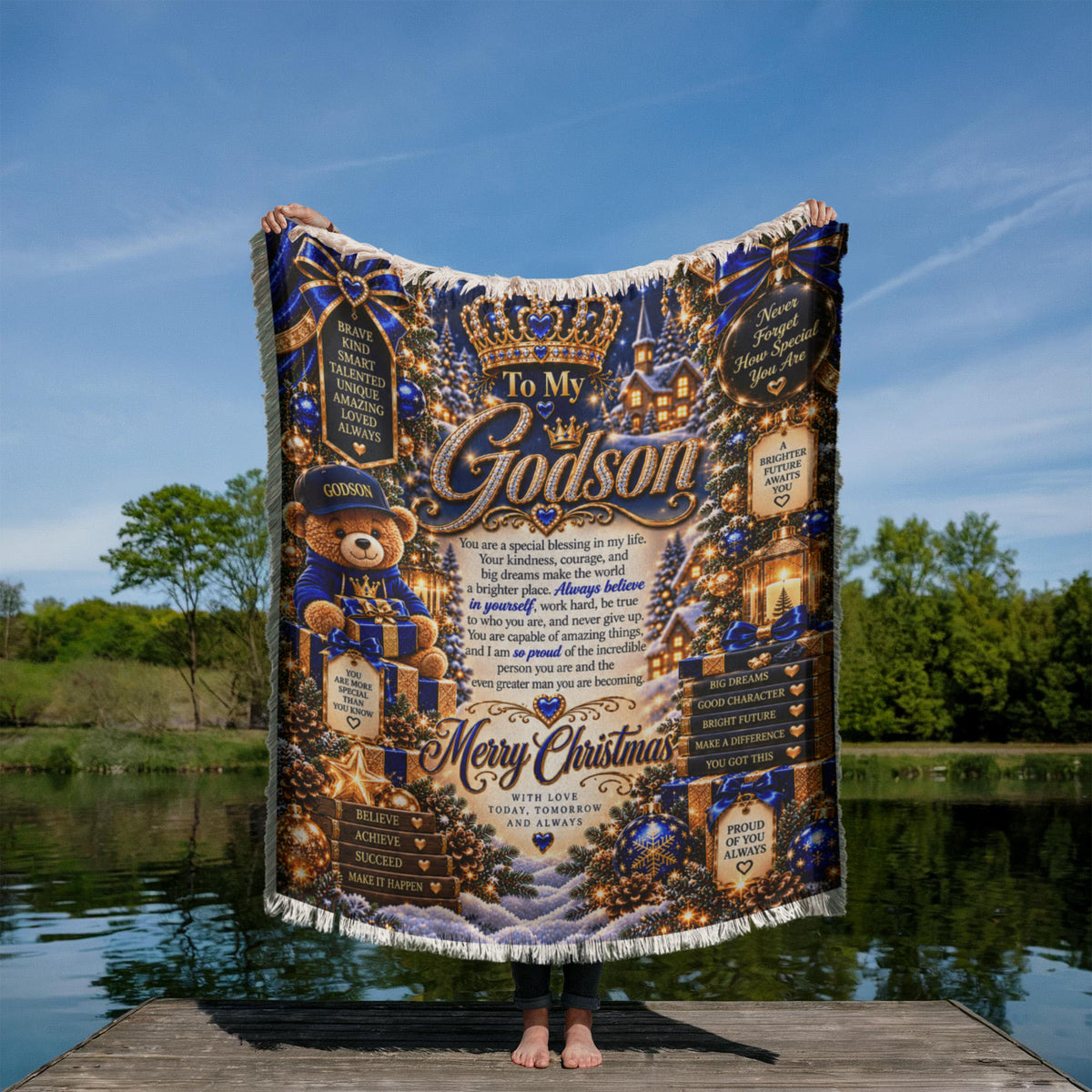 To My Godson Christmas Woven Blanket – Heartfelt Holiday Keepsake Gift for Godson