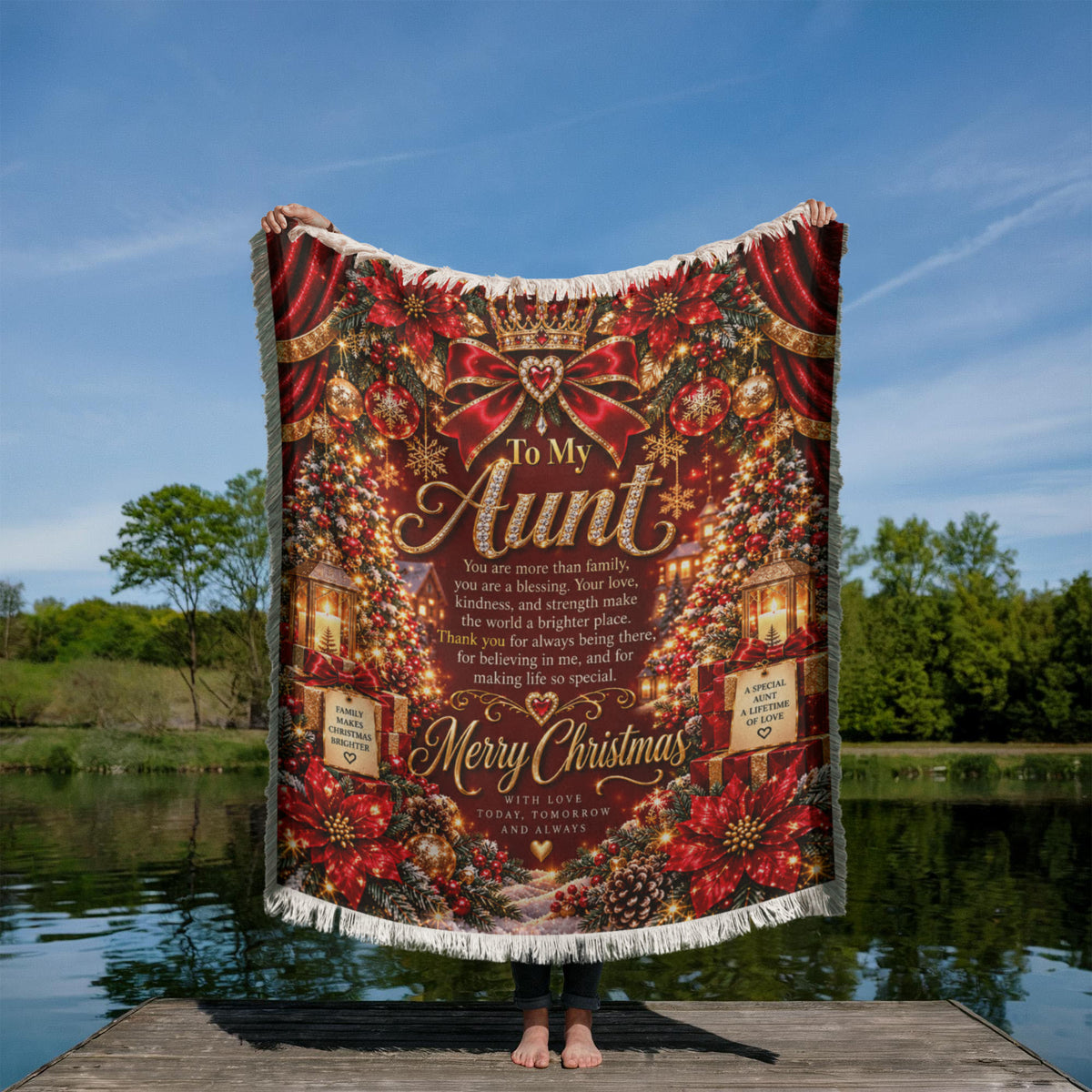 Aunt Merry Christmas Woven Blanket – Sentimental Christmas Keepsake Gift for Aunt