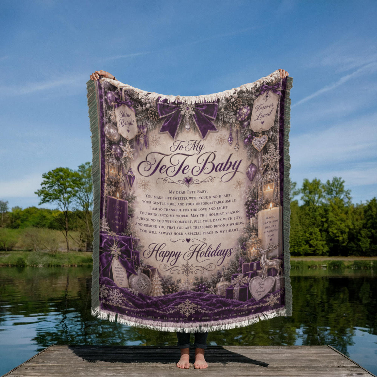 TeTe's Baby Happy Holidays Printed Purple Woven Blanket – Heartfelt Christmas Keepsake Gift