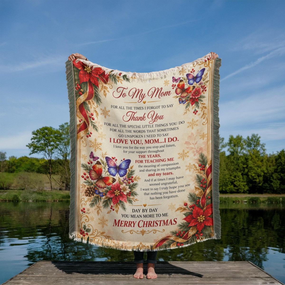 to my mom happy holiday printed woven blanket