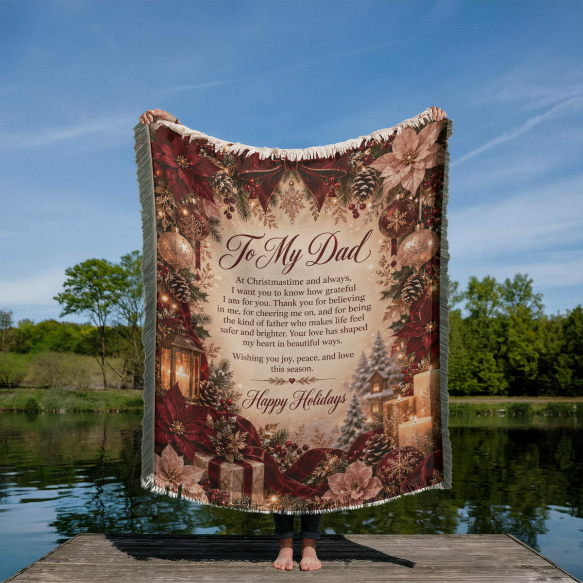 to my dad happy holidays printed woven blanket