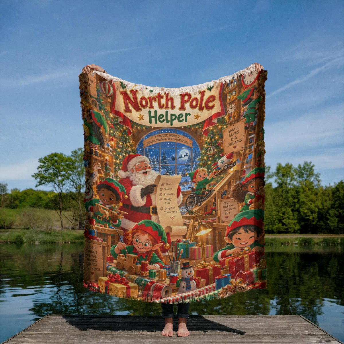 Kids North Pole Christmas Throw Blanket- Santa's Workshop Elf Holiday Gift for Boys and Girls