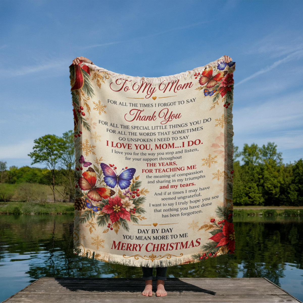 To My Mom Merry Christmas Woven Blanket – Heartfelt Christmas Gift for Mom, Mother Holiday Keepsake Blanket
