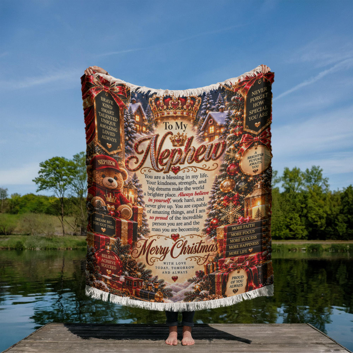 To My Nephew Christmas Woven Blanket – Heartfelt Holiday Keepsake Gift for Nephew