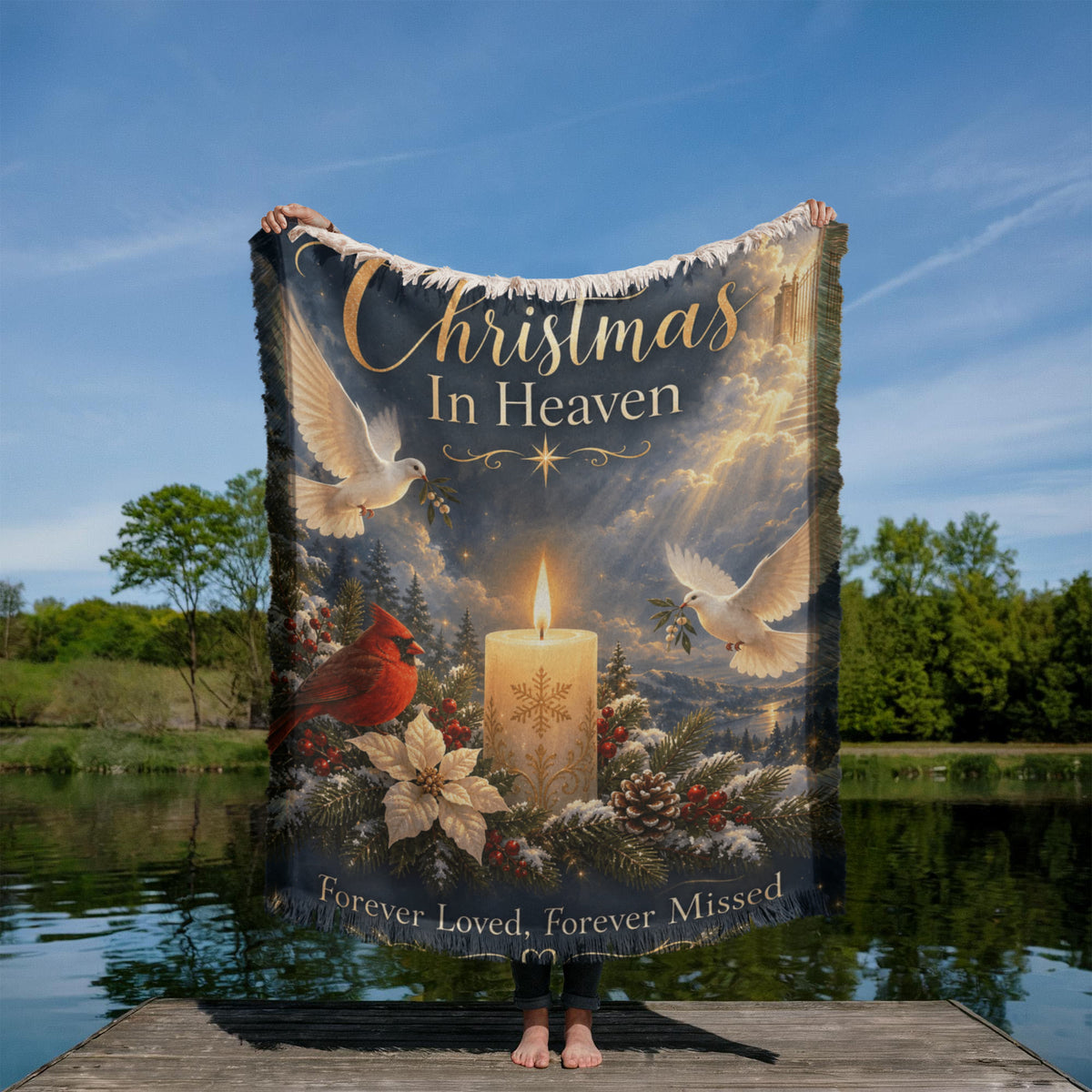 Christmas in Heaven Memorial Throw Blanket- Forever Loved Remembrance Gift for Loss of Loved One