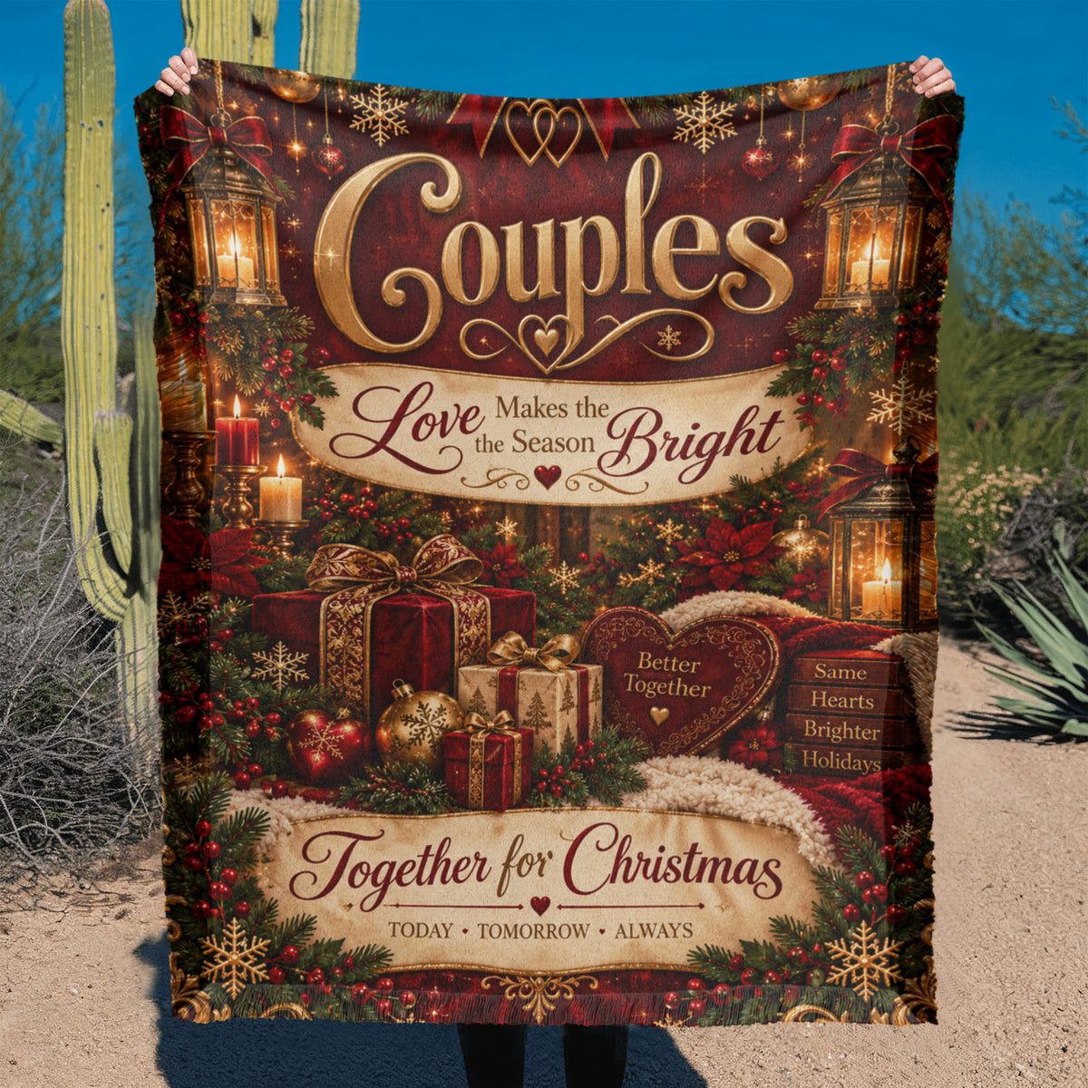Couples Christmas Woven Blanket – Together for Christmas Romantic Holiday Gift for Husband Wife Boyfriend Girlfriend