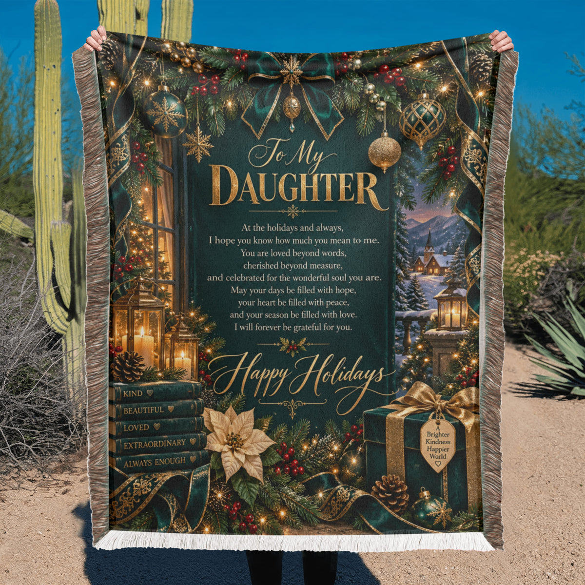 Daughter Happy Holidays Printed Woven Green Blanket – Heartfelt Christmas Keepsake Gift