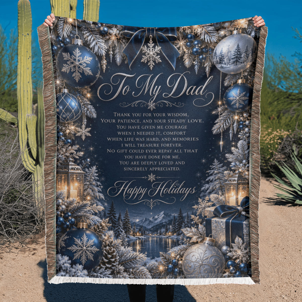 to my dad happy holidays printed woven blanket