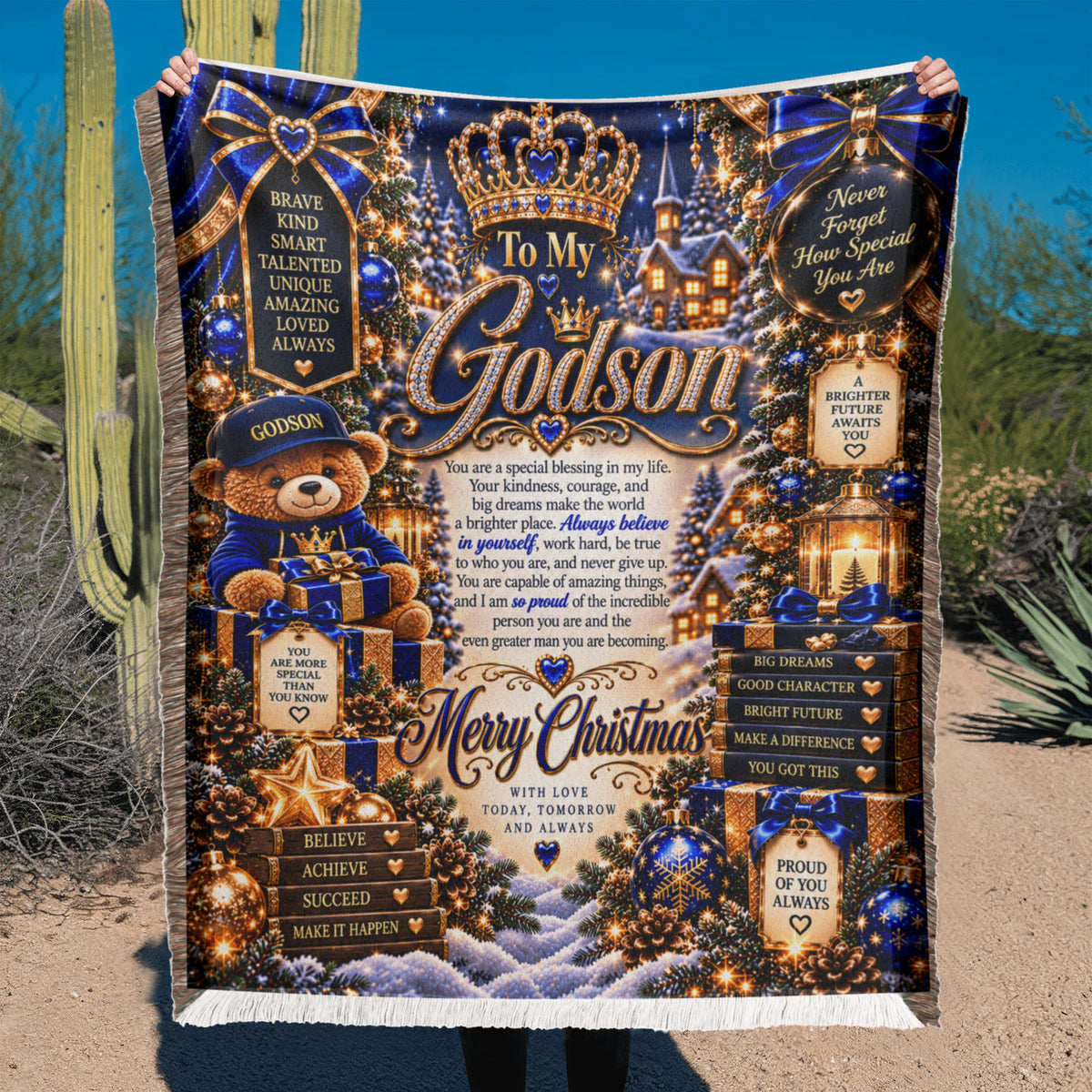 To My Godson Christmas Woven Blanket – Heartfelt Holiday Keepsake Gift for Godson